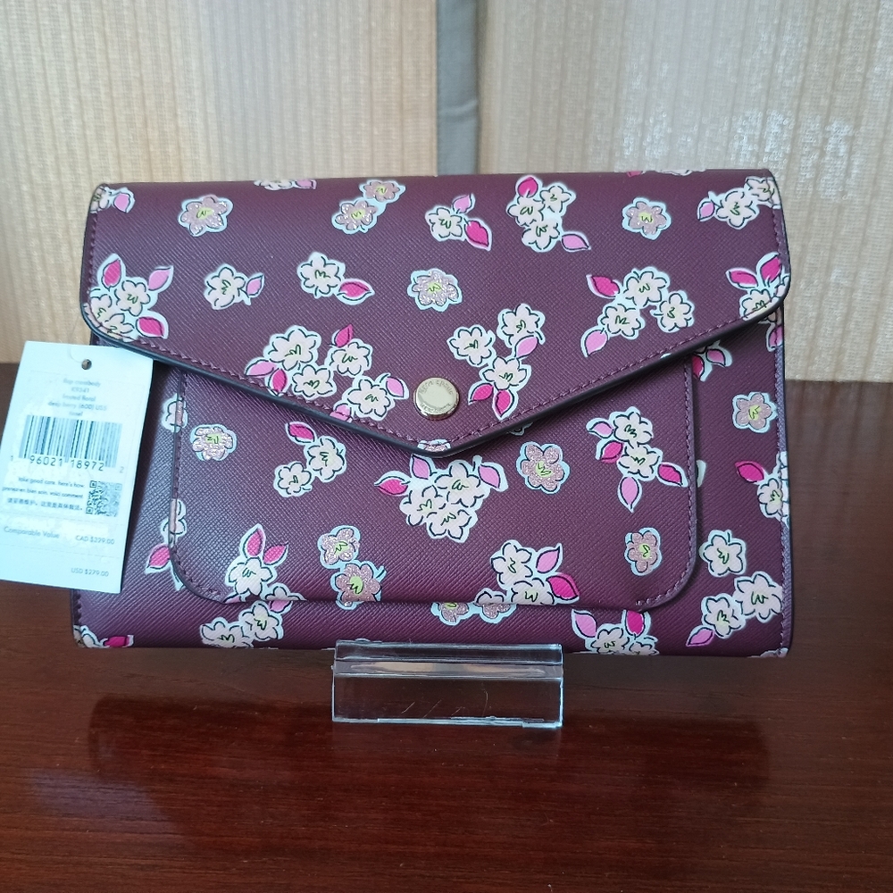 Kate Spade Tinsel Glitter Floral Wallet Flap Crossbody Bag NWT